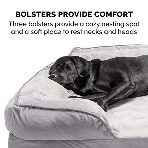 Furhaven Pet Bed for Dogs and Cats - Plush and Velvet Waves Perfect Comfort Sofa-Style Cooling Gel Foam Dog Bed, Removable Machine Washable Cover - Granite Gray, Jumbo (X-Large)