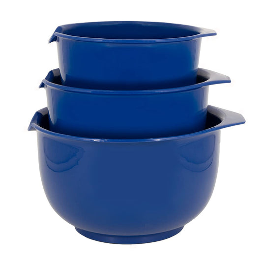 Glad Cuencos para mezclar con boquilla de vertido, juego de 3, diseño de anidación que ahorra espacio, antideslizantes, sin BPA, aptos para lavaplatos, suministros de cocina y horneado, color azul