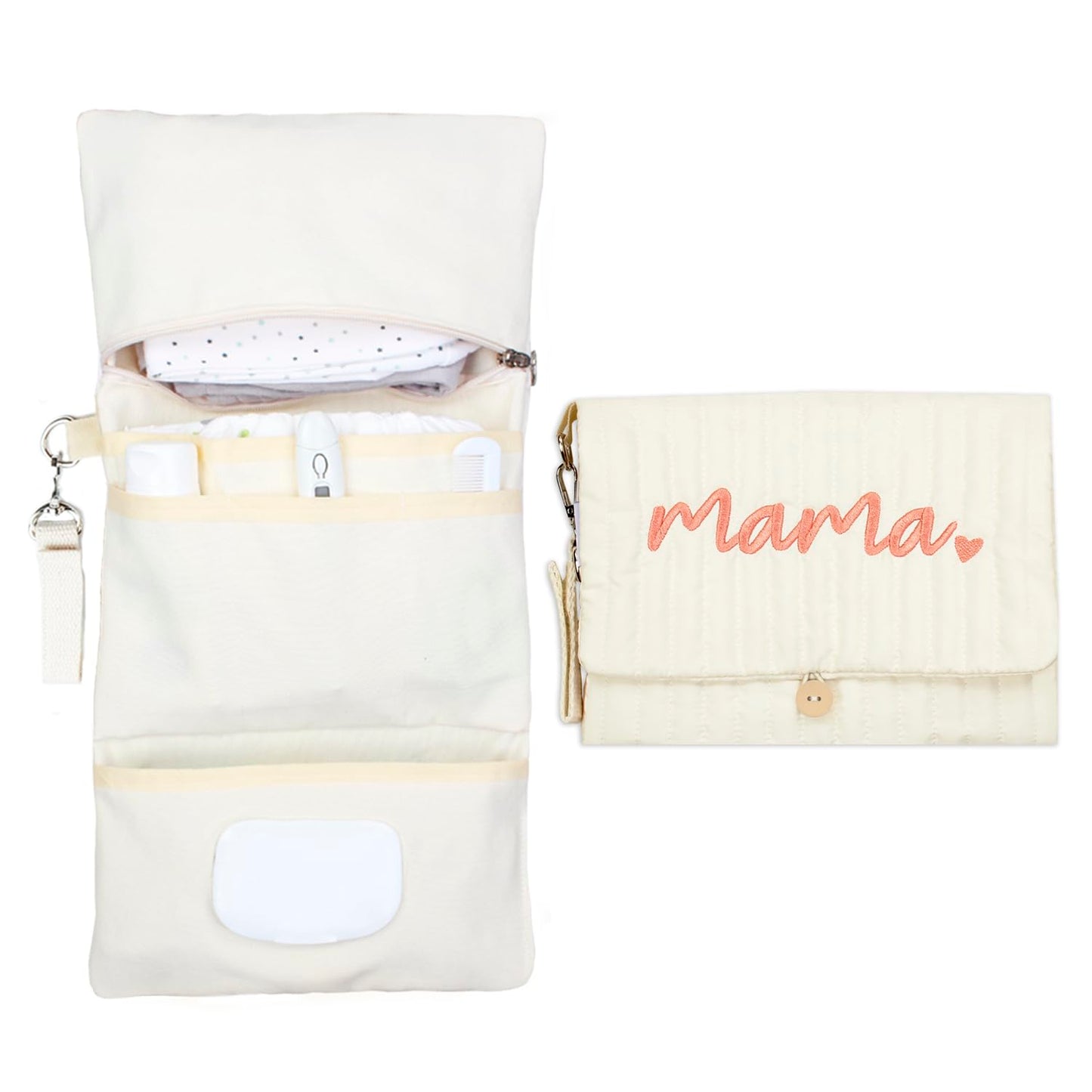 MODAKIDS - Organizador de bolsas de bebé, mini bolsa de pañales portátil, juego de viaje con acolchado con correas para carriola (Mama)