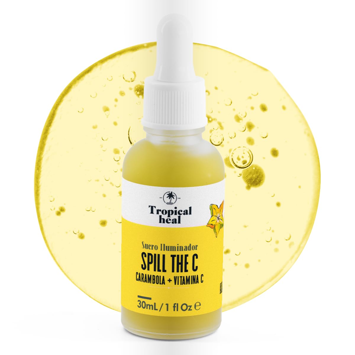 Tropical Heal - Spill The C Serum Facial Vitamina C Iluminador Antioxidante con Carambola y Ácido Ascórbico 10% - Piel Radiante y Suave, 30 ml