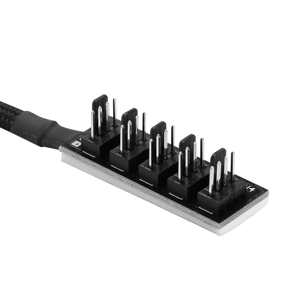 Ventilador de Refrigeración Yosoo Negro Splitter Hub Adaptador Trenzado para CPU Fans 4-Pin PWM 5-Port PC