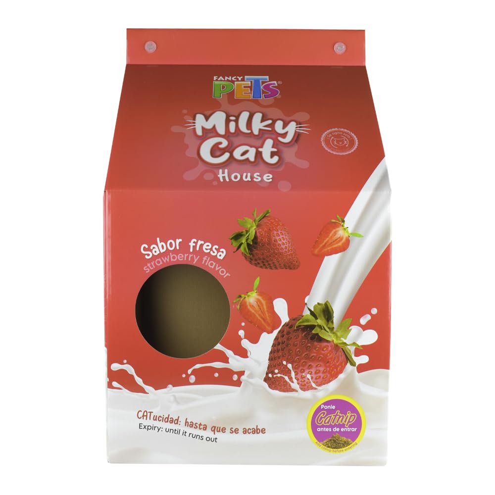 Fancy Pets Milky Strawberry Cat House Divertida Casa de Cartón con Rascador para Gato