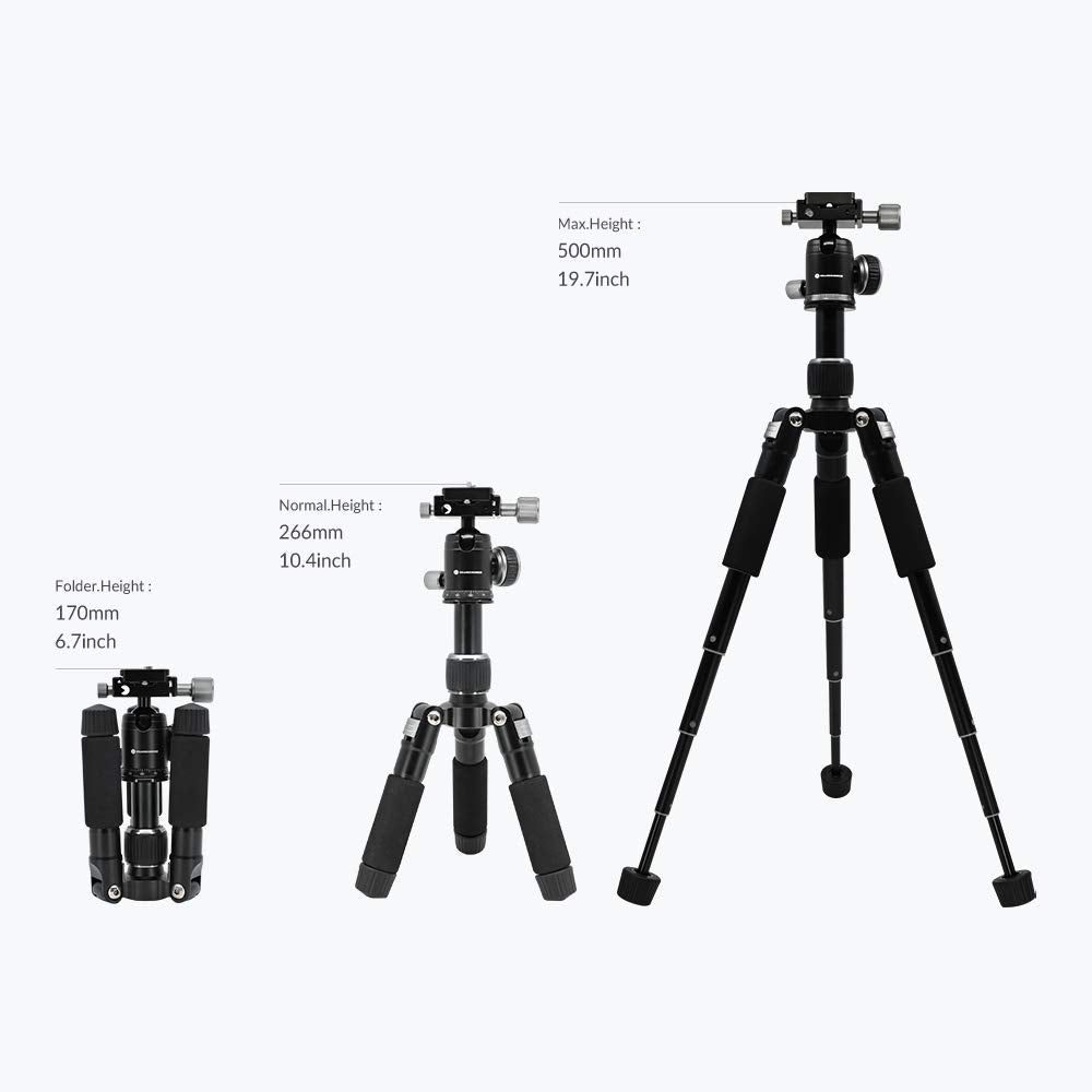 foldio foldable studio Trípode de 50 V (Barra de Cacerola, Soporte para Smartphone Incluido) | Trípode portátil de aleación de Aluminio Ligero y Resistente de 20 Pulgadas | ORANGEMONKIE