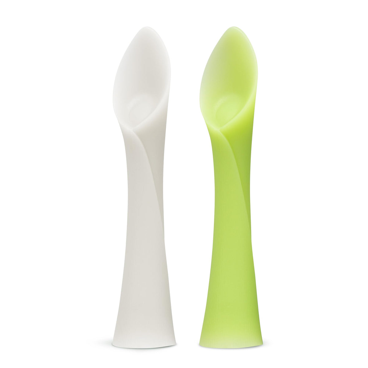 Olababy Cuchara de Entrenamiento de Punta Suave 100% Silicona para Destete Dirigido por el Bebé, Paquete de 2 (Perla/Kiwi)