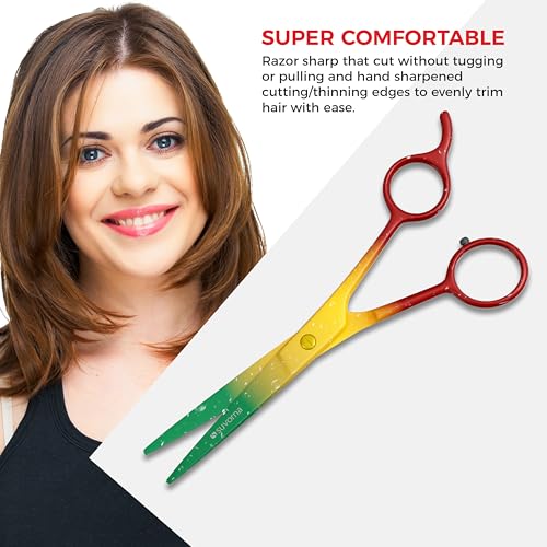 Tijeras de corte de pelo de 6,5 pulgadas para profesionales, barberos y peluqueros - Tijeras de pelo para cortar y recortar - Tijeras de pelo para hombres y mujeres (rojo, amarillo y verde)