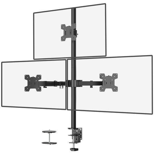 Soporte Triple Monitor WALI Negro Ajustable para Tres Pantallas de hasta 27 Pulgadas y 10 kg por Brazo