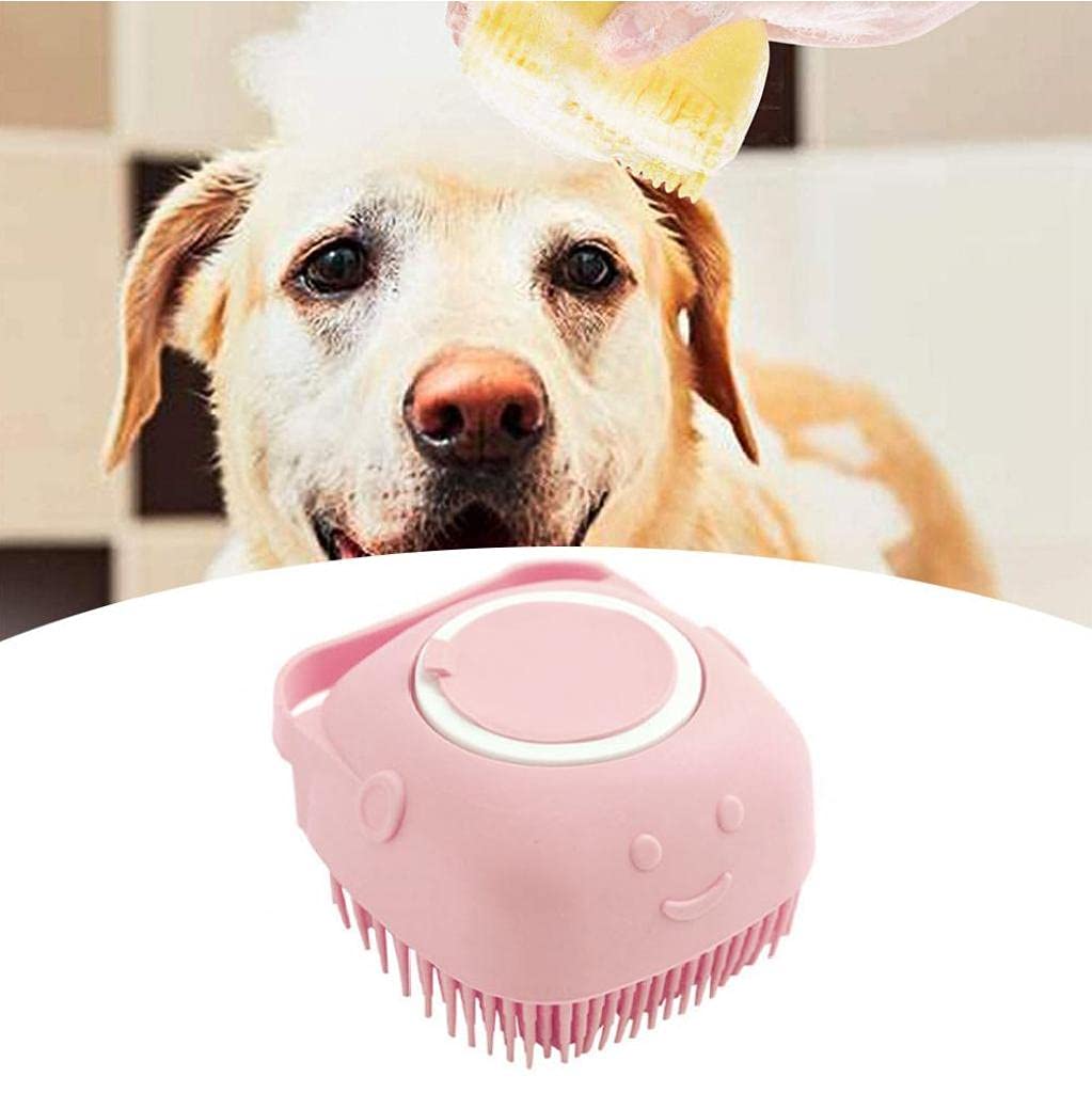 Cepillo de baño de mascotas Silicone Shampoo Masaje Dispensador Cepillo para gato perro rosa