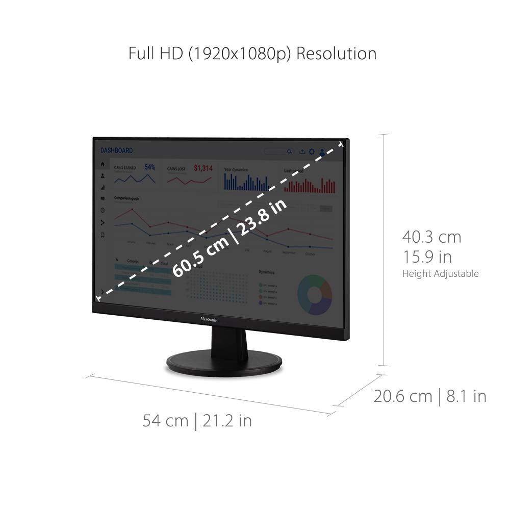 Monitor Viewsonic VA2447-MH 24 Pulgadas Full HD 1080p Bisel Ultrafino Sincronización Adaptativa Cuidado Ocular HDMI y VGA para el Hogar y Oficina