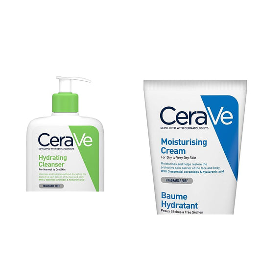 CeraVe Limpiadora Hidratante |473ml| Limpiador facial diario para piel seca | Libre de fragancia + Crema Hidratante |170gr| Hidrante diario para rostro y cuerpo para piel seca