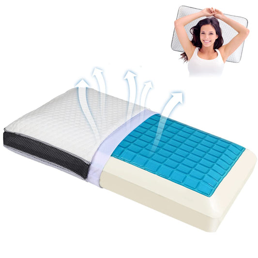 AzzmaAii Almohada de Espuma con Memoria para Cuello Almohada Cool Gel Almohada de Apoyo Cervical Ventilada de Memory Foam Gel para Aliviar Dolor de Espalda Estómago Lateral Funda Lavable Suave Blanco