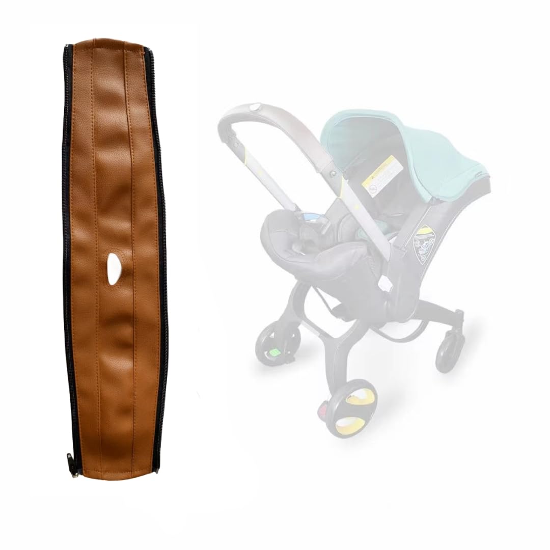 Funda de Piel Sintética MINILUJIA Café Claro con Cierre Extraíble para Manubrio Compatible con Asientos de Coche y Cochecitos Doona