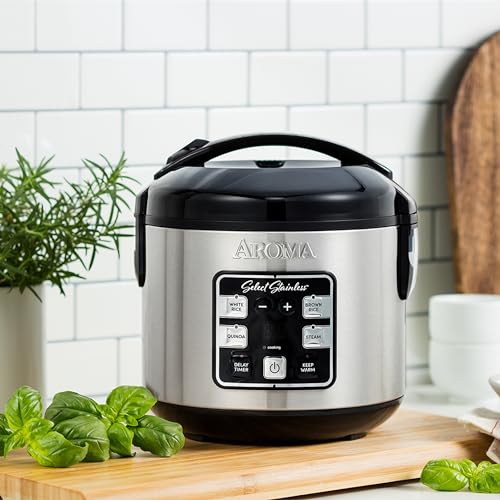 Aroma Housewares Select - Multicocina digital de arroz y grano de acero inoxidable, 4 tazas sin cocer, (ARC-914SBDS)