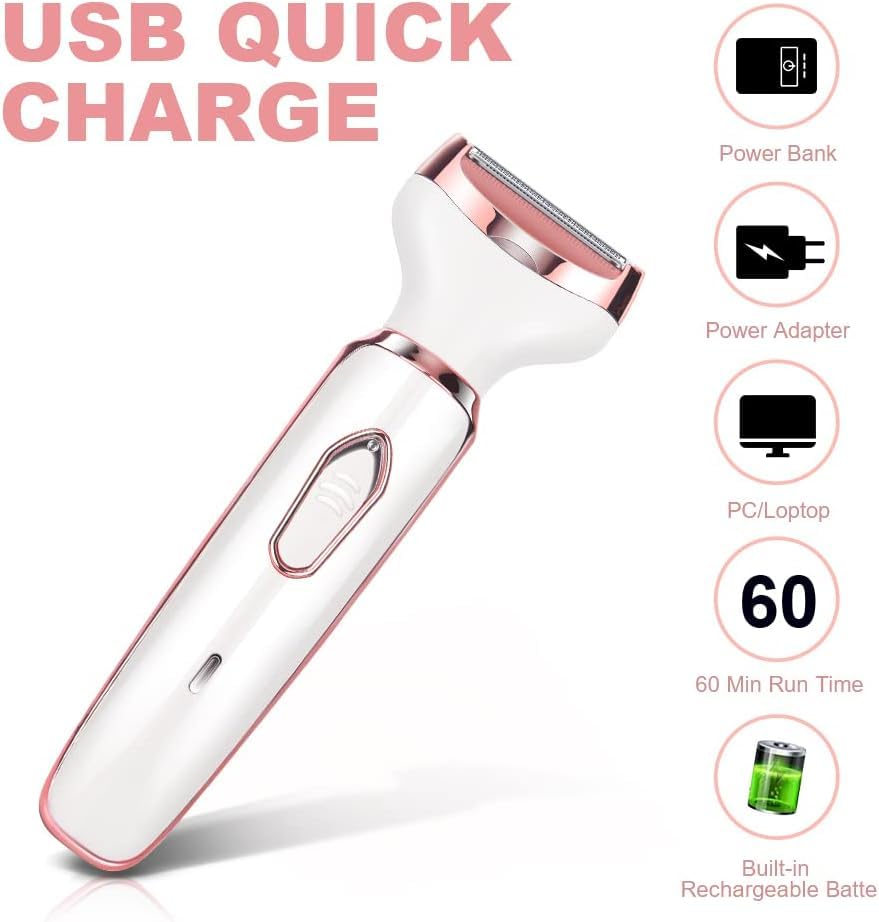 Depiladora Electrica Mujer,Rasuradora Mujer, Portátil Sin Dolor 4 En 1 Navaja De Afeitar Para Mujeres, USB Recargable，Afeitadora femenina sin dolor para el vello facial, cejas, axilas y zona del bikini. (rosa)