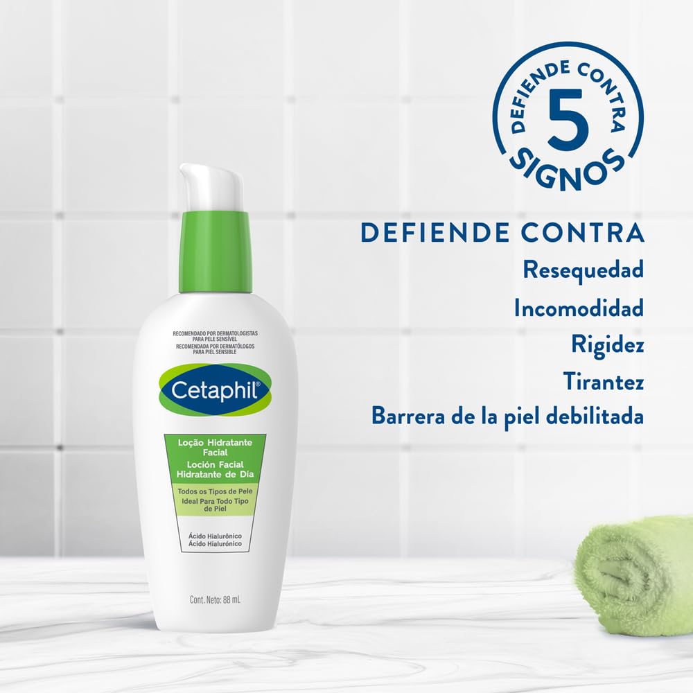 CETAPHIL Loción Facial Hidratante de Día con Ácido Hialurónico 1 pz 88 ml Hidrata con Ácido Hialurónico Recomendada por Dermatólogos para Piel Sensible