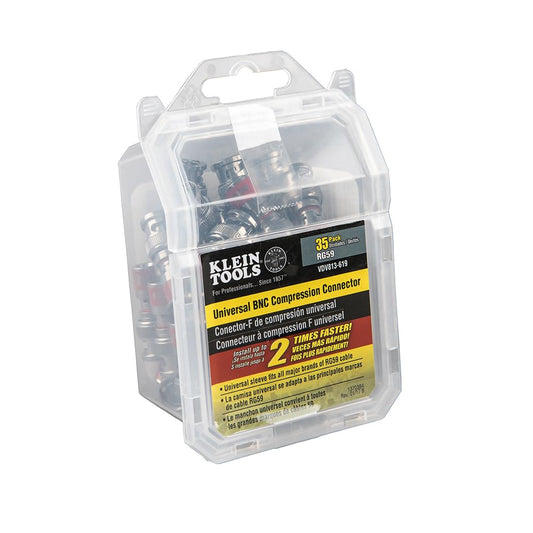 Klein Tools VDV813-619 Conector Compresión Universal BNC RG59 Paquete con 35 pzas.