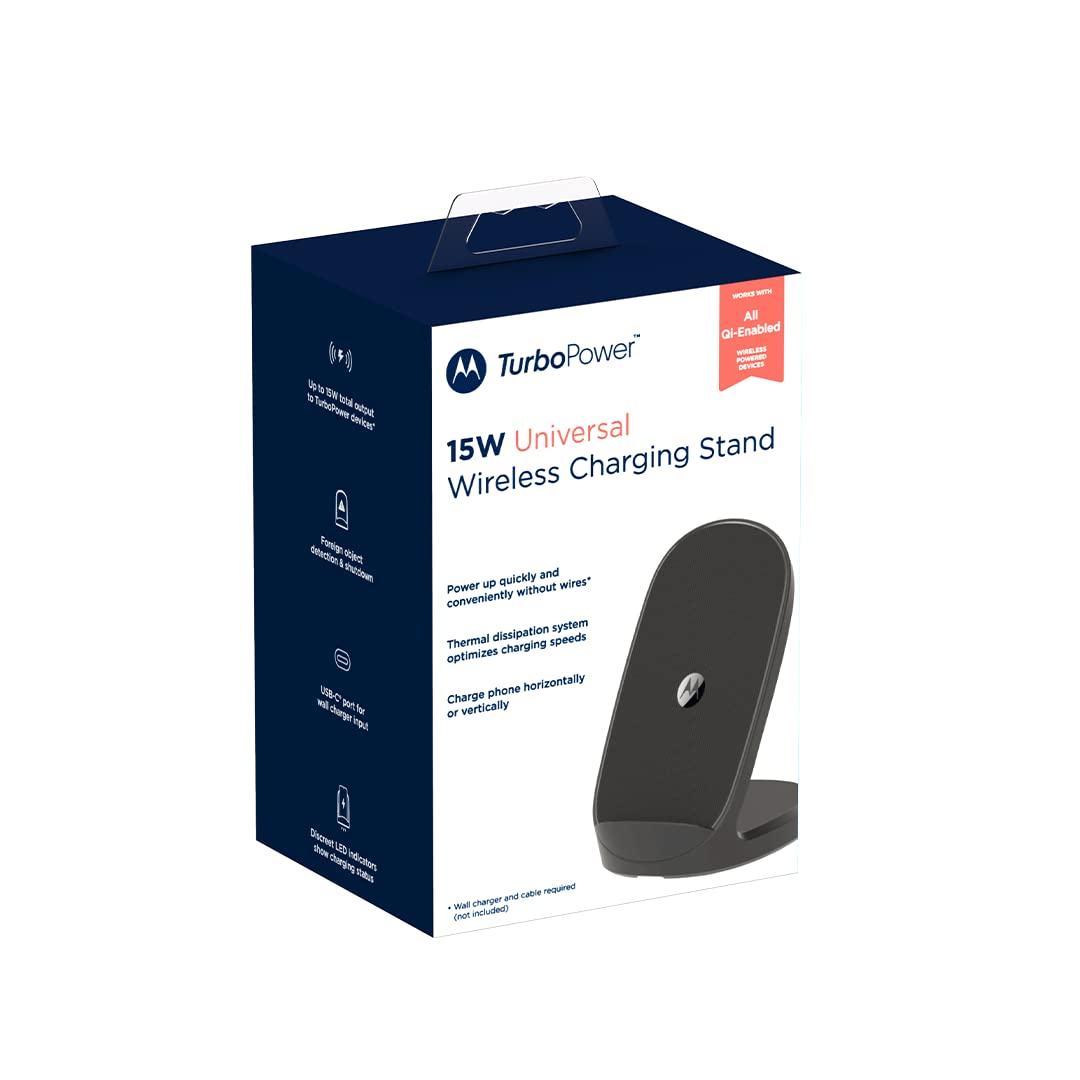 Cargador Inalámbrico Motorola Negro 15W Carga Rápida USB-C Compatible con Teléfonos Celulares