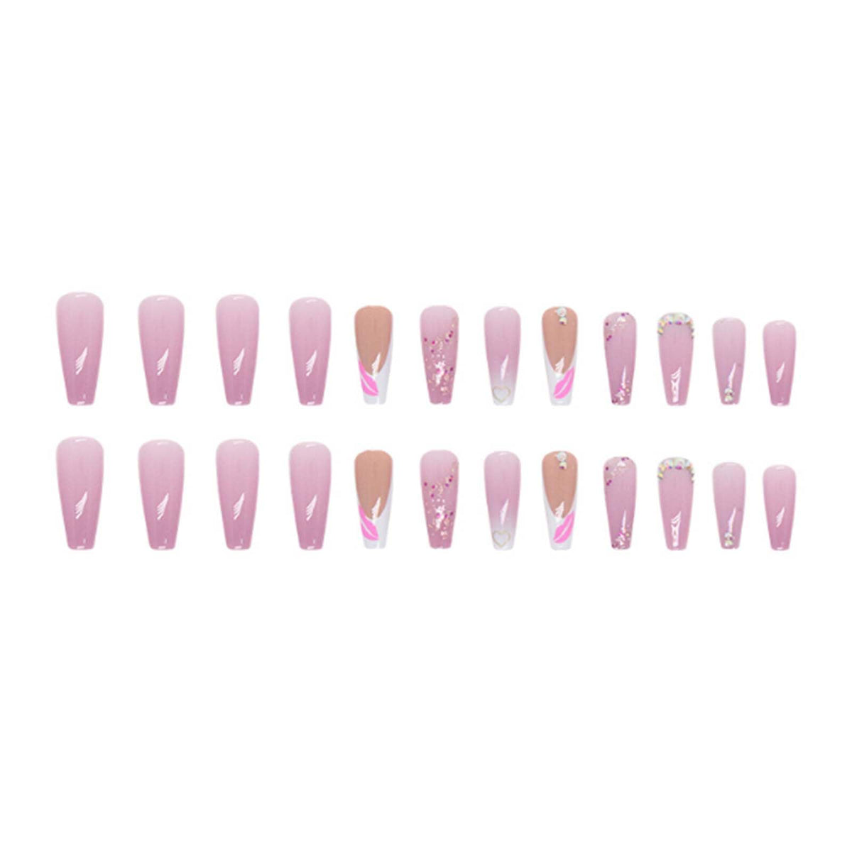 Gifiky Uñas Postizas de Ataúd Largo, Prensa Francesa Sobre Uñas Degradadas, Consejos de Acrílico, Uñas Postizas de Remolino Lindo para Mujeres y Niñas, 24 Piezas