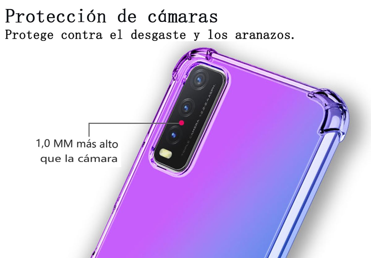 DABUNA Funda para Vivo Y20 2020/Y20 2021/Y20S/Y12S/Y11s/Y20G/Y20i Case Uso Rudo,Transparente Colores Degradados Protectora de Cámara Anticaída Carcasa Bumper(Púrpura Azul)