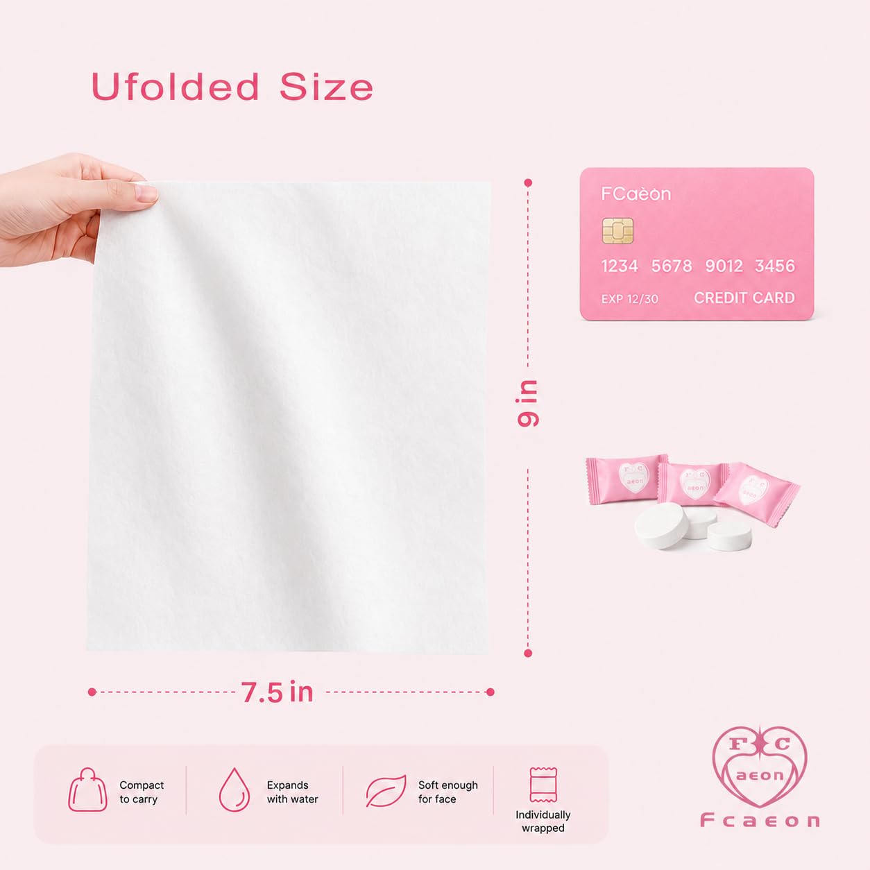 FCaeon Toalla Comprimida de Viaje Desechable 100 Unidad, Toallitas Ultra Suaves para Aclararse los Dedos, Toalla Facial 100% Biobasada, Mini Toallitas Limpiadoras,Ahorran Espacio,Paño Absorbente(Rosa)