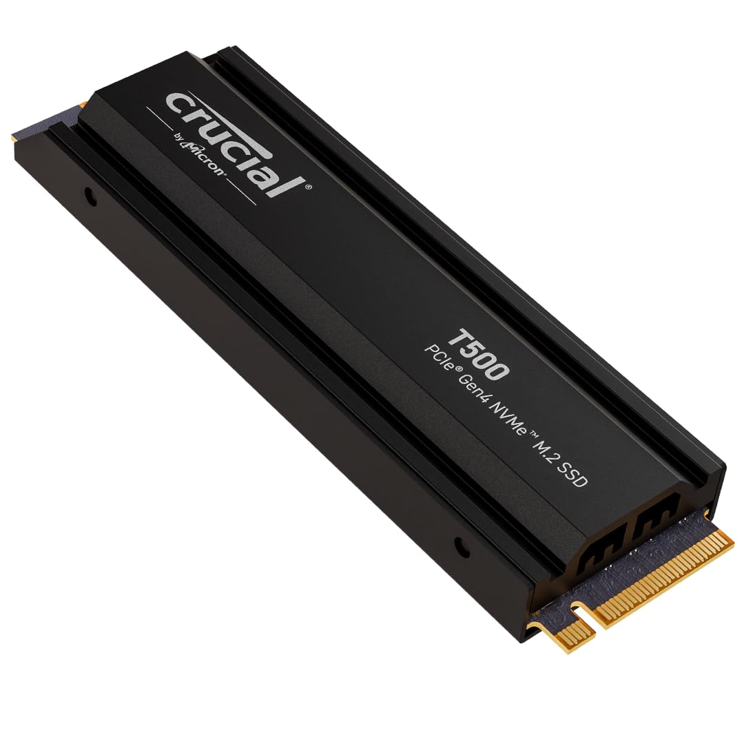 Crucial T500 1TB Gen4 NVMe M.2 SSD Interno para Juegos con disipador de Calor, hasta 7300 MB/s, Compatible con PlayStation 5 + 1mo Adobe CC Todas Las Aplicaciones - CT1000T500SSD5