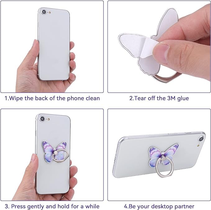 Soporte de Anillo HZZADZXW Mariposa Metal Giratorio 360° con Lazo Ajustable para Teléfono Celular