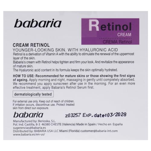 Babaria Retinol Face Rejuvenator Cream for Women 1 oz Cream