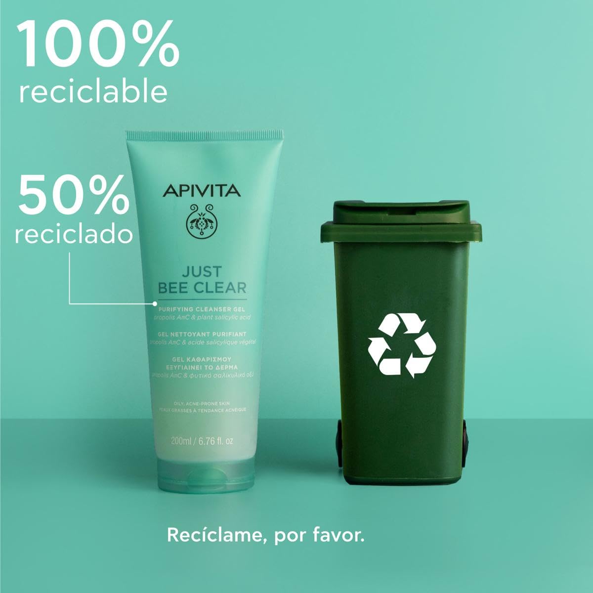 Apivita Just Bee Clear gel limpiador purificante Just Bee Clear 200 ml – con propóleo AmC patentado y ácido salicílico vegetal – limpia en profundidad, purifica y reduce el exceso de sebo