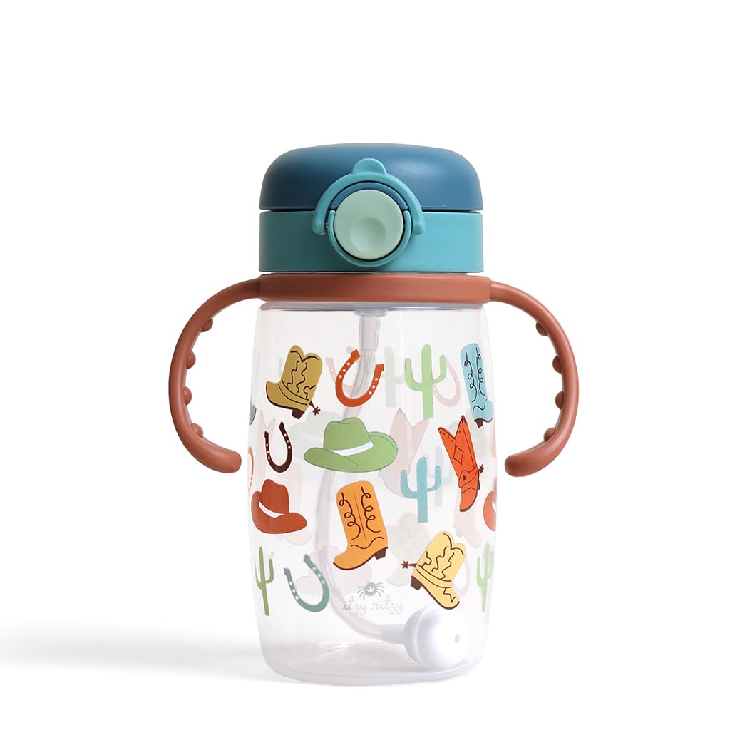 Itzy Ritzy - Taza para sorbos – Incluye pajita de silicona con peso, asas ergonómicas y tapa a presión (occidental)