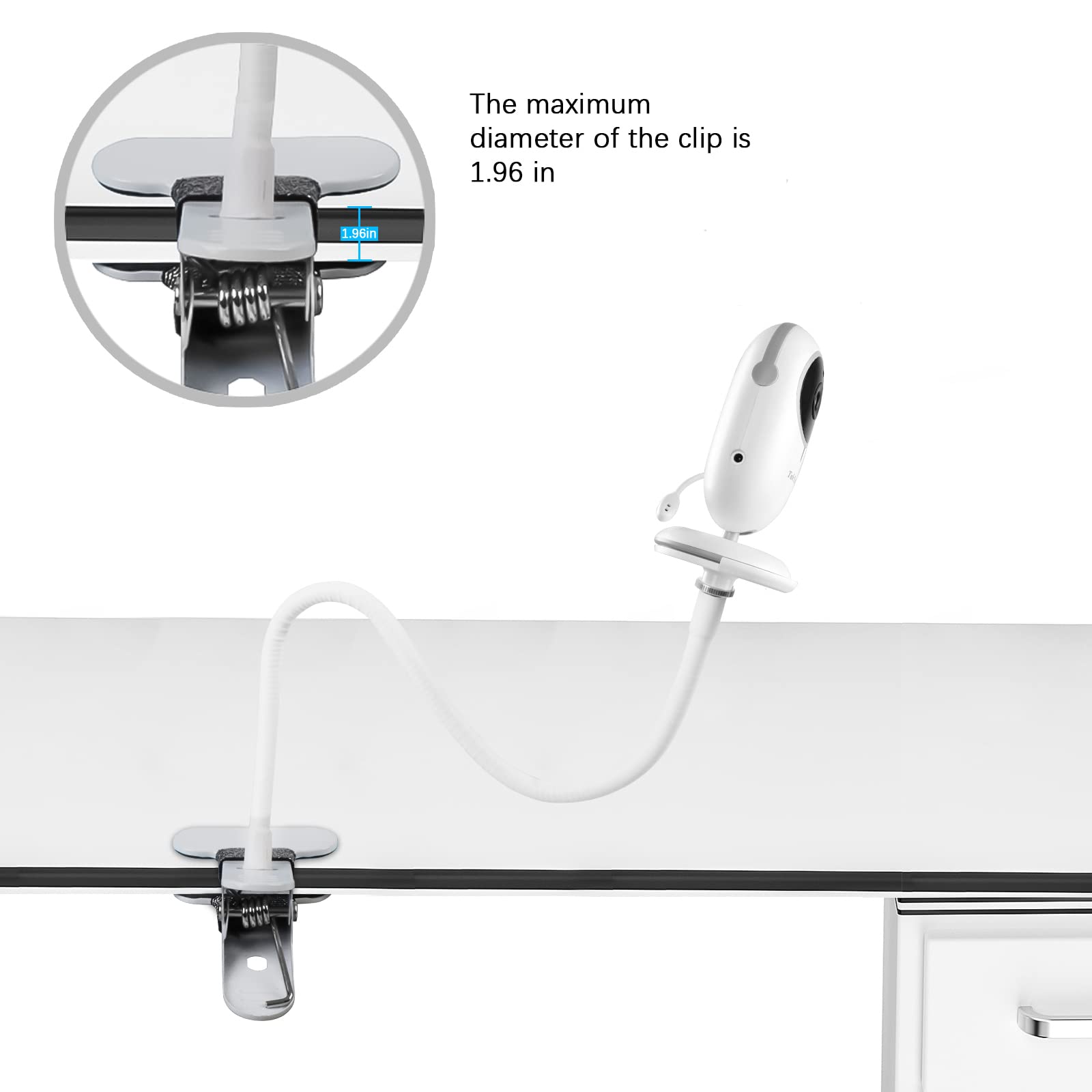 HOLACA - Soporte de clip flexible para monitores de bebé TakTark BM611/BM612, soporte de cámara con orificio roscado de 1/4 y montaje ajustable de 360 grados para cuna (con conexión de base) (montaje de clip)
