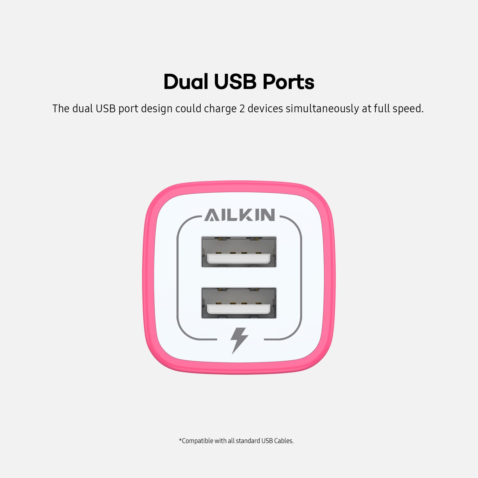 Cargador de pared USB, Ailkin 2-Pack 2.1A universal de alta velocidad adaptador de viaje para iPhone 7/7 Plus, iPhone 6/6plus, Samsung Galaxy S7/S6, Sony, Motorola, HTC, LG Android Tablets y más, 06-Rose