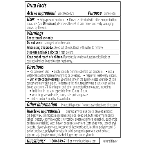 Burt's Bees Beaches and Cream Sun Care SPF 30 Lip Balm, Water-Resistant Lip Moisturizer, Nano-Free Zinc Oxide Formula, Natural Conditioning Lip Treatment, 3 Tubes, 0.15 oz