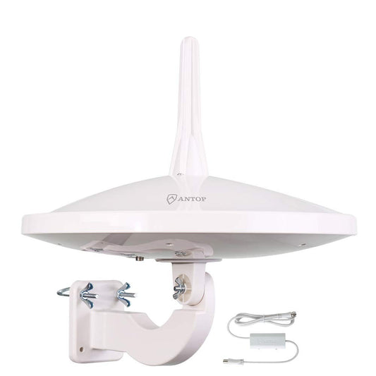 Antena HDTV ANTOP UFO 720° Blanco con Amplificador Smartpass y Filtro 4G LTE para Exteriores