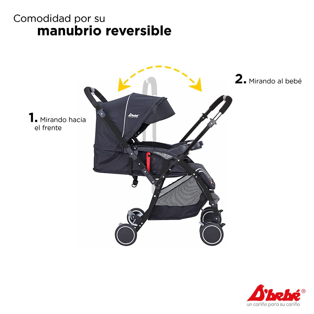 D´BEBÉ - Carriola Lu Baby - Carriola con Manubrio Reversible - Permite tener al Bebé siempre a la vista - Incluye Charola Porta Biberones - Color Negro