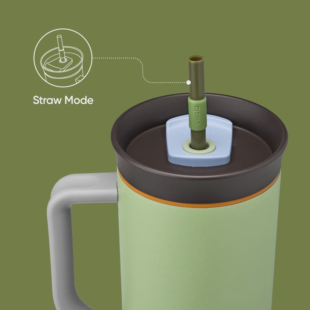 Vaso de Viaje Owala Verde Acero Inoxidable Triple Capa con Tapa Antiderrames y Asa de Transporte