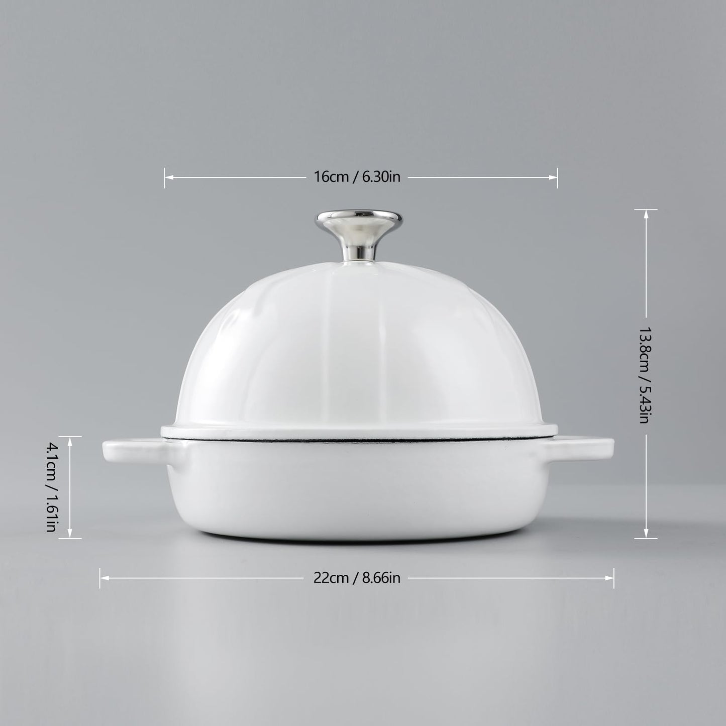 HAWOK - Cloche de pan de hierro fundido, diámetro 6.3 pulgadas/16 cm, 0.57 cuartos de galón, molde para hornear de masa madre esmaltado blanco