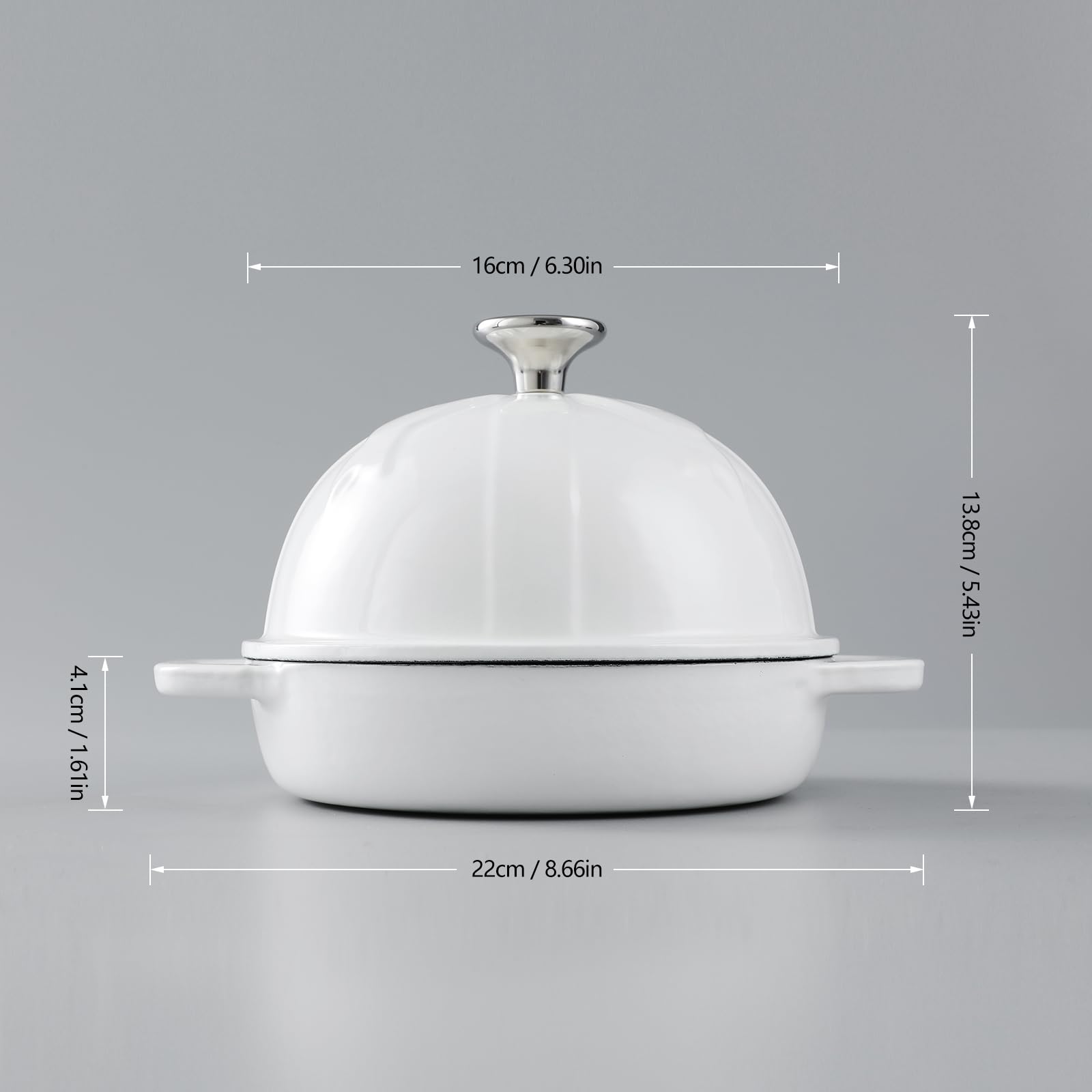 HAWOK - Cloche de pan de hierro fundido, diámetro 6.3 pulgadas/16 cm, 0.57 cuartos de galón, molde para hornear de masa madre esmaltado blanco
