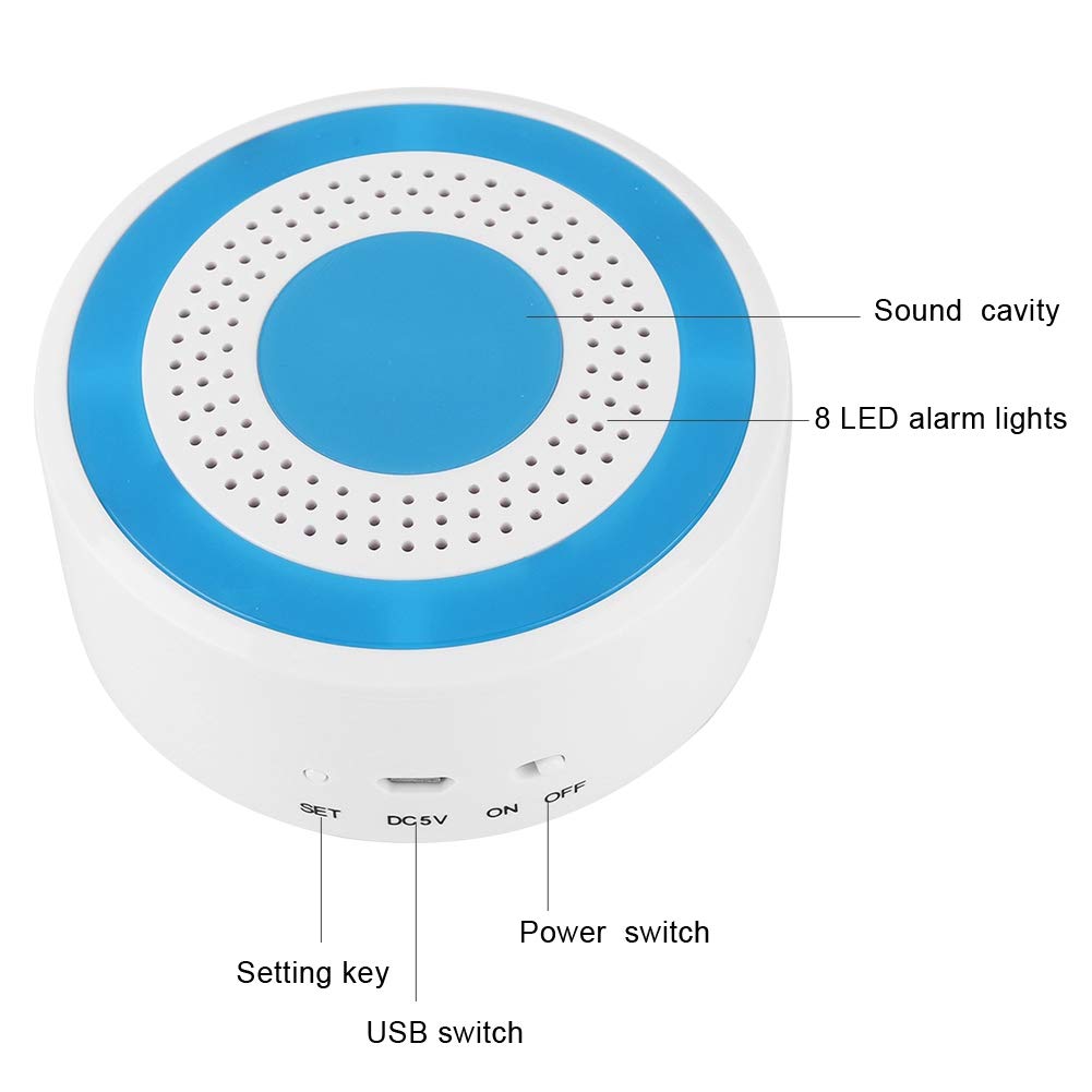Sirena Estroboscópica Inalámbrica de 433 MHz con Alarma de Sonido y 8 Luces LED para Panel de Alarma WiFi GSM
