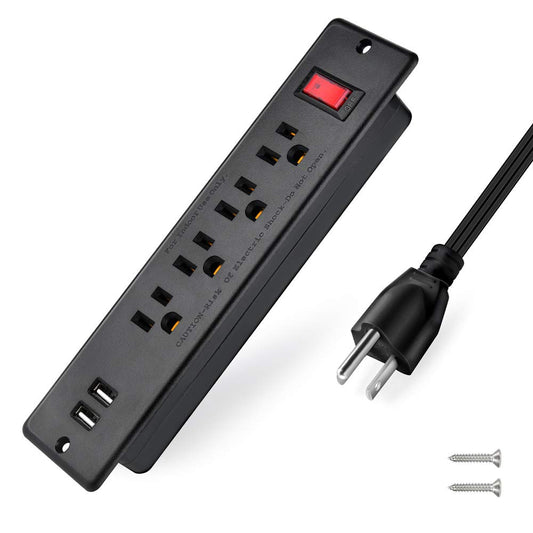 Regleta de alimentación USB empotrada para toma de corriente de montaje Extensor de toma de corriente múltiple protección 4 tomas 2 USB incorporado en escritorio de conferencias banco de trabajo