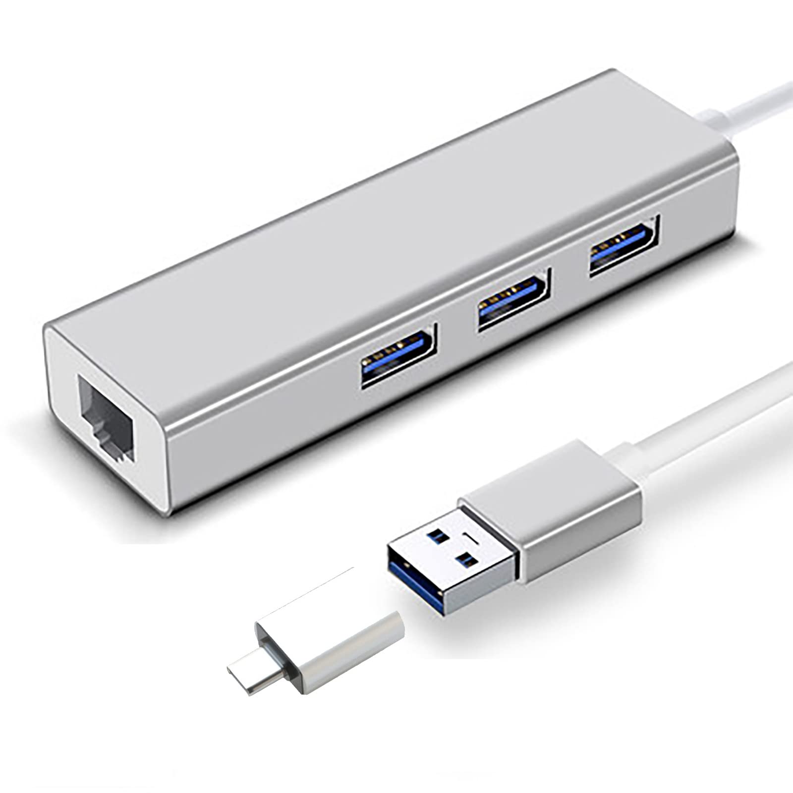 Adaptador USB Ethernet Qzgyoool con USB C y Hub 4 en 1 para PC y Mac