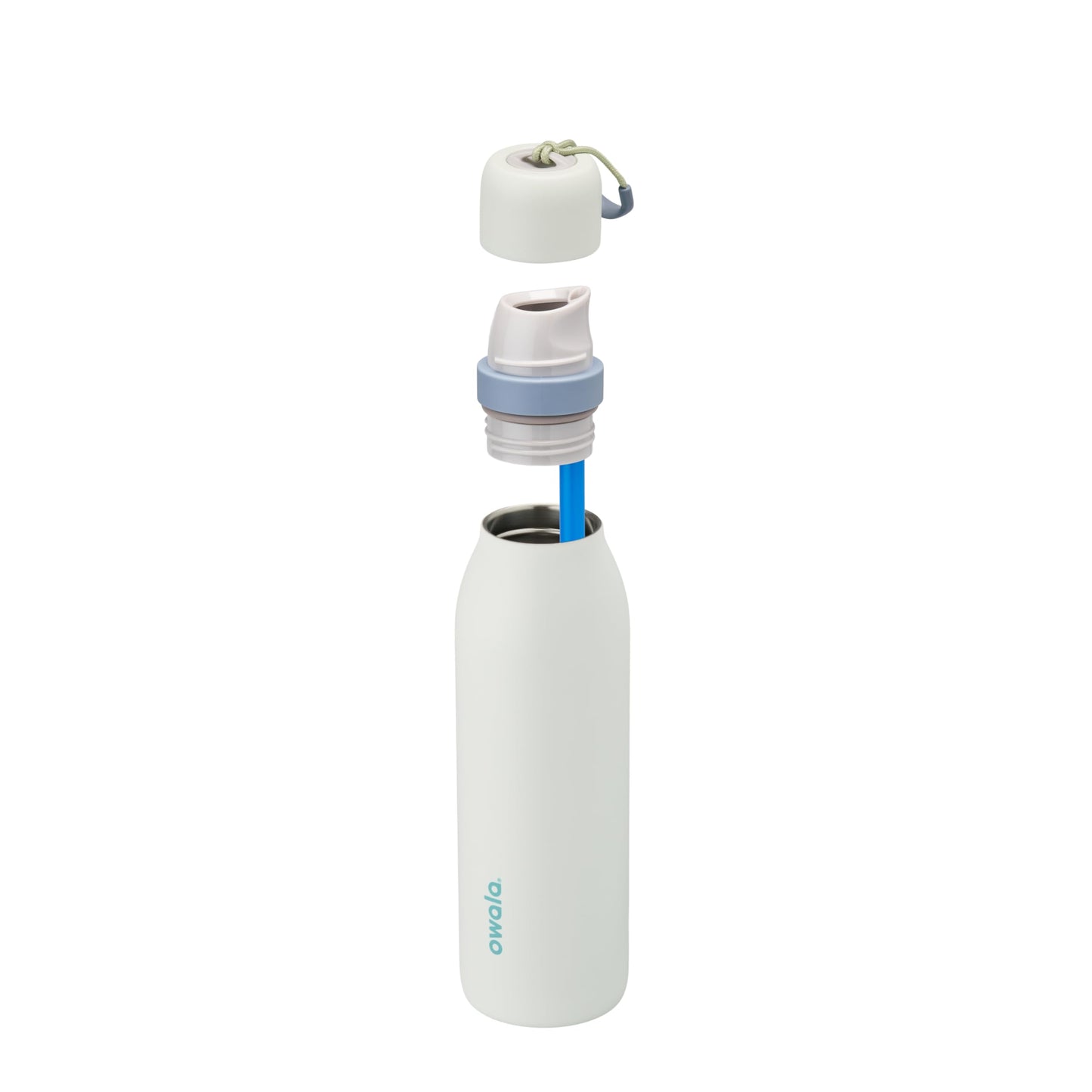 Botella de Agua de Acero Inoxidable Owala Menta Blanco con Popote para Deportes y Viajes