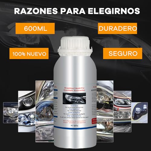 Kit de Restauración de Faros Delanteros de Coche, 600 ml de líquido para reparación de faros amarillento,Renovación de Arañazos de Lente con Vapor para Eliminar Amarilleo Rasguño Oxidación Neblina