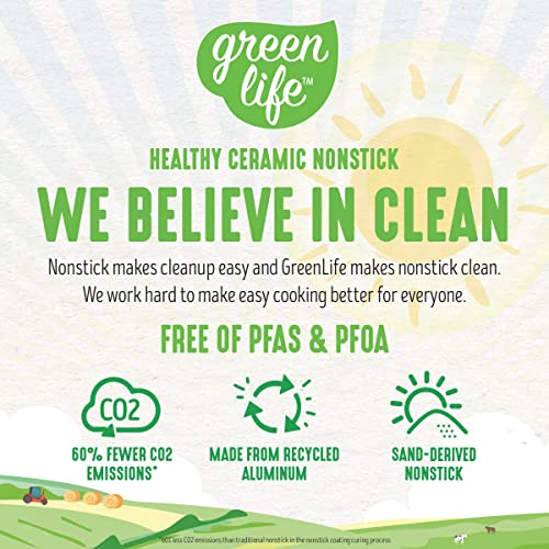 GreenLife - Juego de cacerolas antiadherentes de cerámica Soft Grip Healthy con tapas, 1 y 2 cuartos de galón, azul brillante