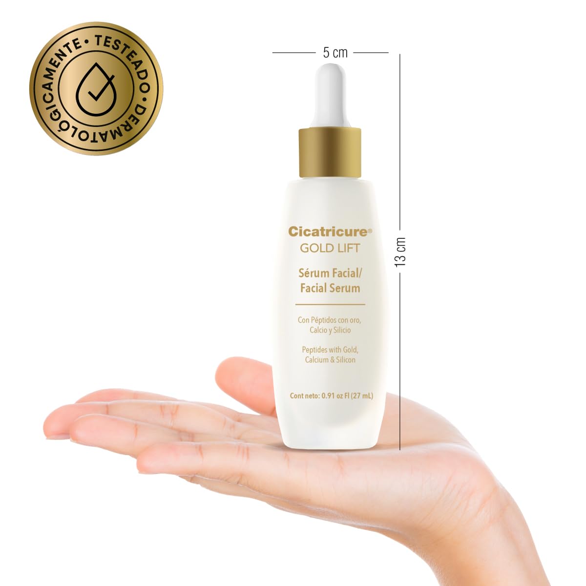 CICATRICURE - GOLD LIFT Serum Facial. Efecto tensor para rostro, cuello y escote, mejora la elasticidad, frasco con 27ml