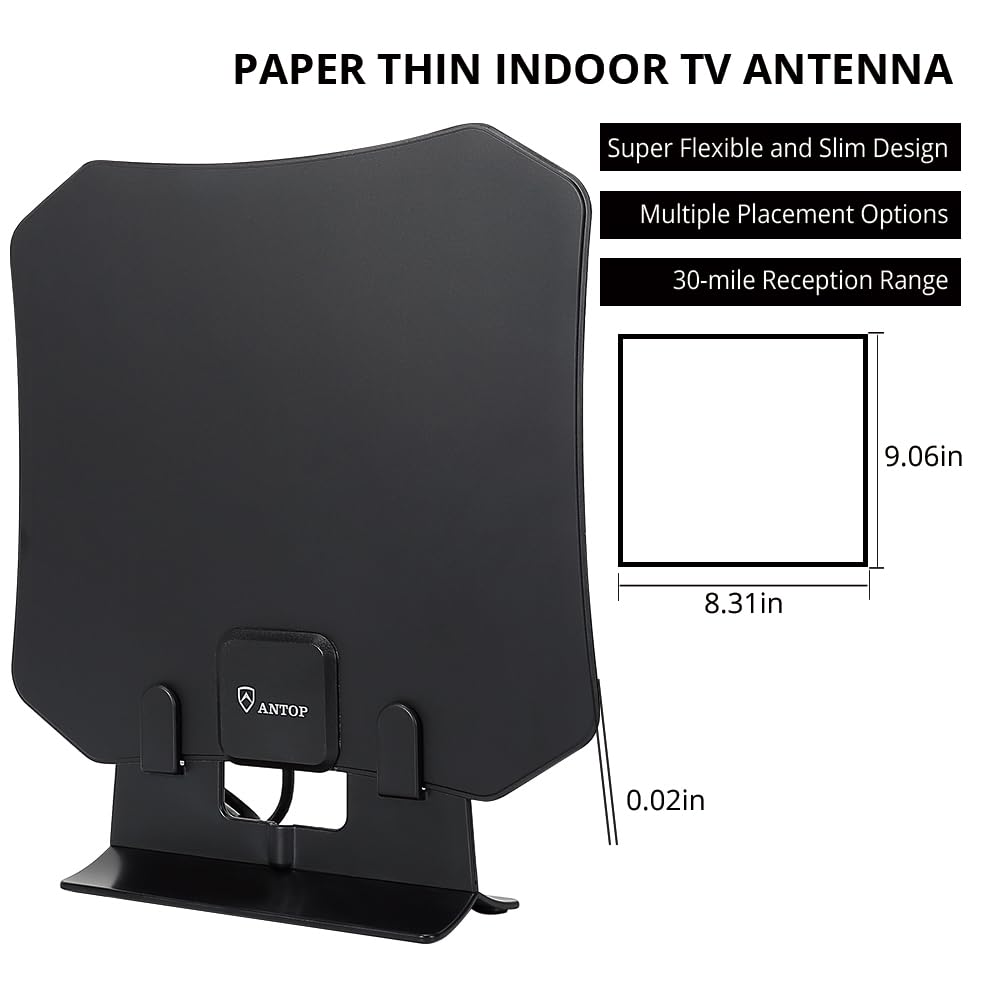 Antena de TV HD ANTOP Negra con Recepción Multidireccional para Interiores Compatible con Canales Locales 4K 1080P UHF VHF