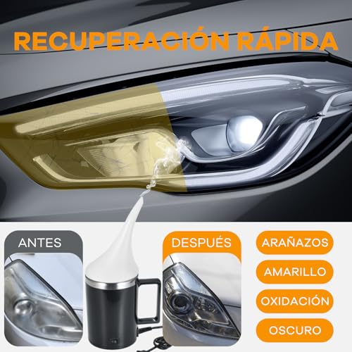 Kit de Restauración de Faros Delanteros de Coche, 600 ml de líquido para reparación de faros amarillento,Renovación de Arañazos de Lente con Vapor para Eliminar Amarilleo Rasguño Oxidación Neblina