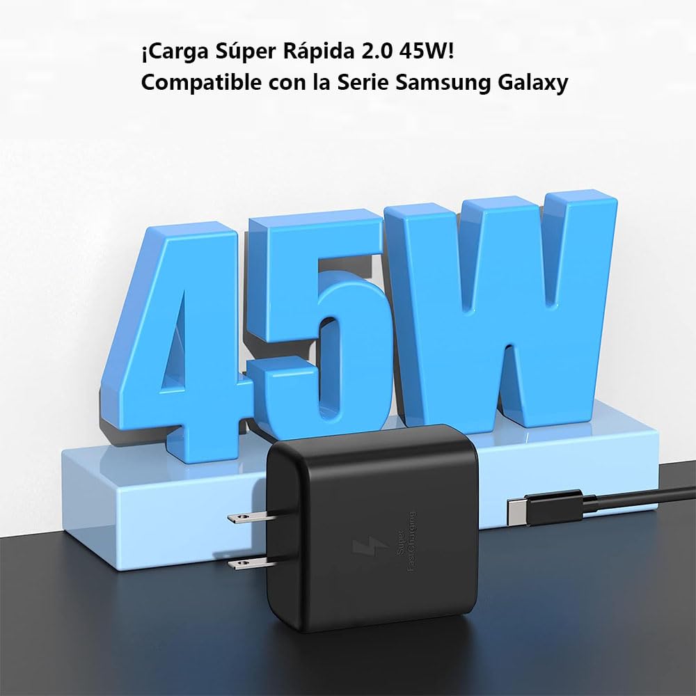 AMEOBA 45W Portátil Cargador Rápida - Cargador Carga Rapida para Samsung Galaxy S23 Ultra/S23+/S23/S22 Ultra/ S22+/S22, S21 Ultra/S21/S21 Plus/Note 10 + (Negro, Cargador)