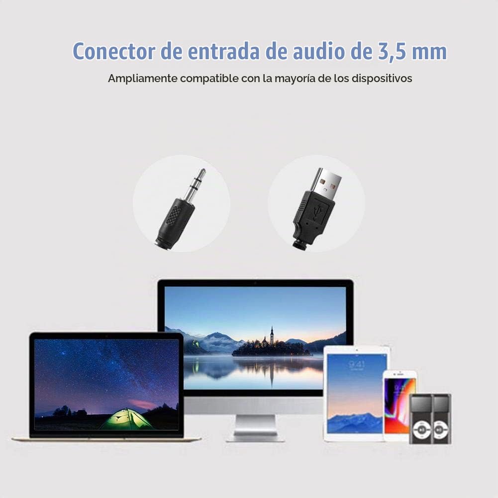 Barra de Sonido Oumij USB Estéreo con Bass Surround y Entrada 3.5 mm para PC