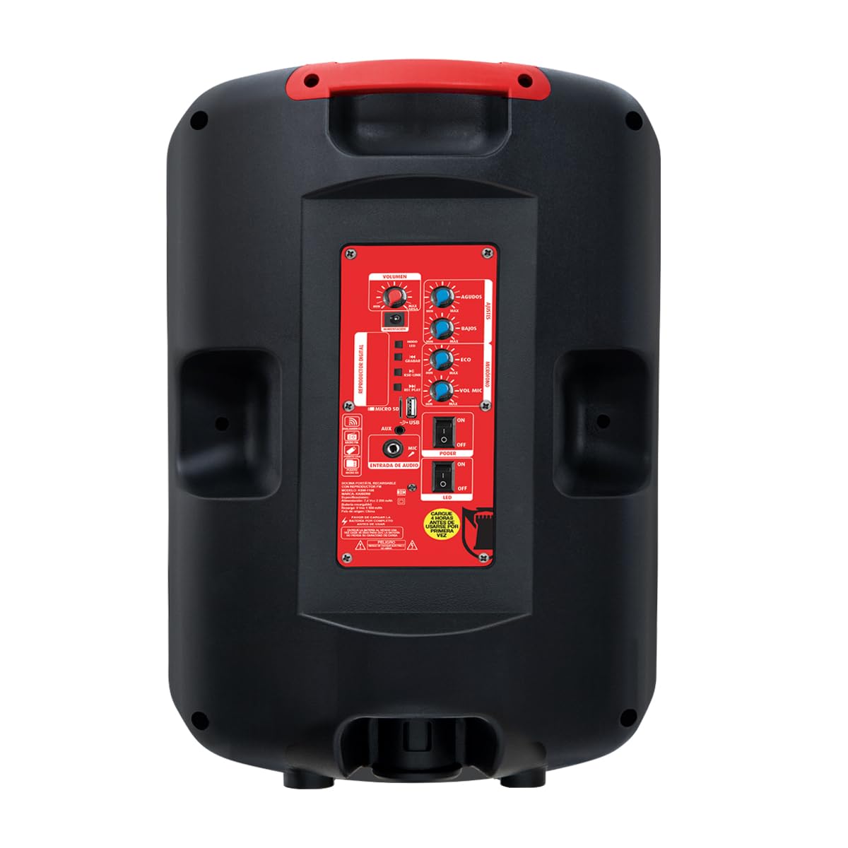 Kaiser Bocina Bluetooth de 8 Pulgadas con Luz Tipo Flama, KSR-Link, Recargable, FM, USB, Micro SD, Aux, Grabación, Micrófono Alámbrico, Control Remoto, Potencia 20W RMS KSW-1108