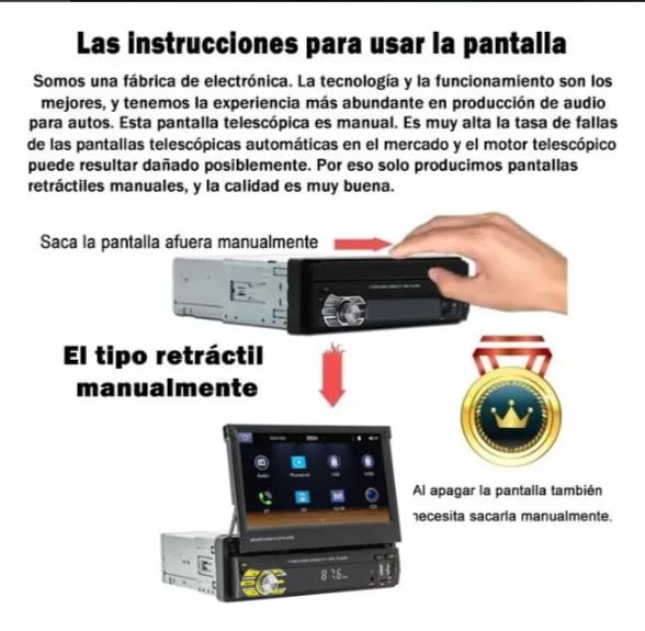 FINYQBET Estéreo para Auto 9610C de 7 Pulgadas con CarPlay y Android Auto, Pantalla Táctil Retráctil, Bluetooth y Cámara de Reversa, Ideal para Conducir Seguro y Entretenimiento en Viajes