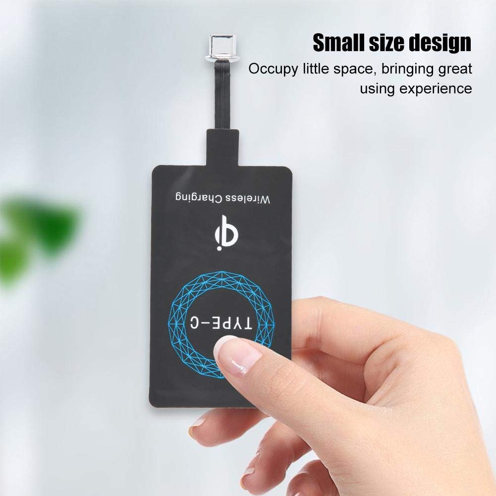 Hakeeta Cargador inalámbrico QI Tipo C, Receptor de Carga con Adhesivo Autoadhesivo de 2 Piezas, Silicona autoadhesiva, liviano y pequeño, para teléfono móvil USB-C